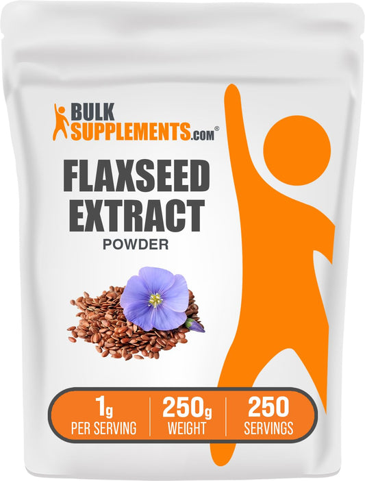 BulkSupplements Flaxseed Extract Powder bottle with 1g serving