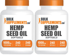 Front view of BulkSupplements Hemp Seed Oil Softgels 1000mg bottle