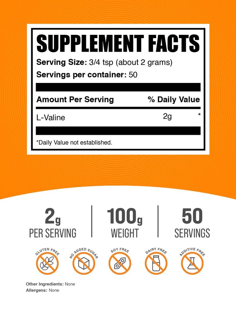 Product shot of BulkSupplements L-Valine powder bottle