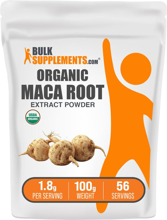 BulkSupplements Organic Maca Root Extract Powder 100g jar