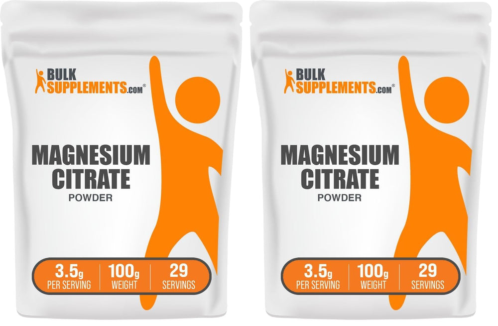 Hero image: BulkSupplements Magnesium Citrate Powder 400mg, 100g pack of 2