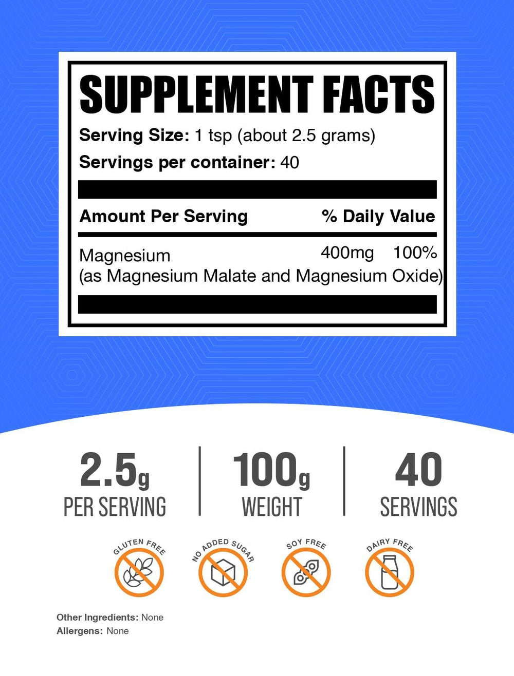 Unflavored magnesium malate powder in container