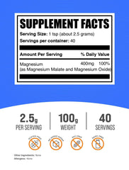 Unflavored magnesium malate powder in container