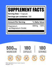Ingredients label for Magnesium Oxide capsules
