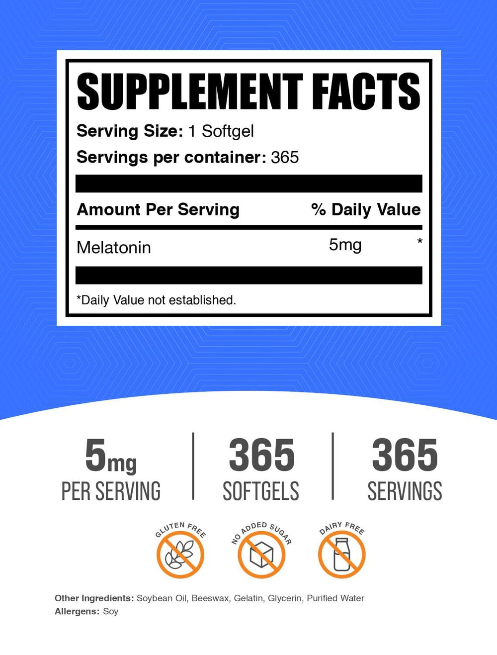 BulkSupplements Melatonin 5 mg softgels packaging label