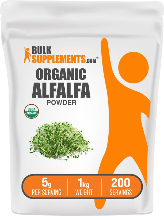1kg BulkSupplements Organic Alfalfa Grass Powder packaging