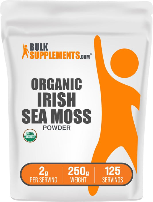 Front view of BulkSupplements Organic Irish Sea Moss Powder 250g