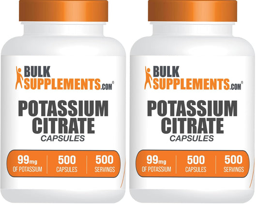 Hero image of BulkSupplements Potassium Citrate Capsules in a 2-pack with 99 mg per capsule