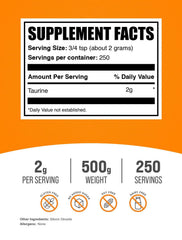 Taurine powder packaging and label