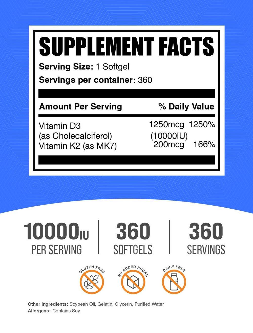 Close-up of Vitamin D3 + K2 softgels