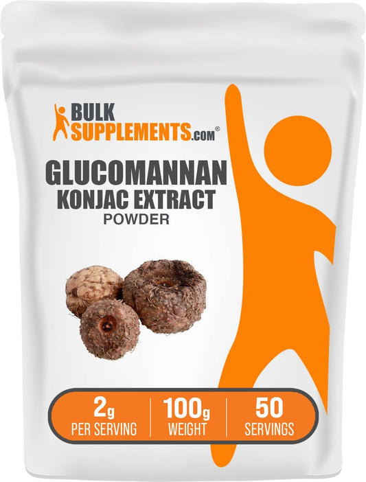 Glucomannan powder Konjac root extract 100g packaging by BulkSupplements.com