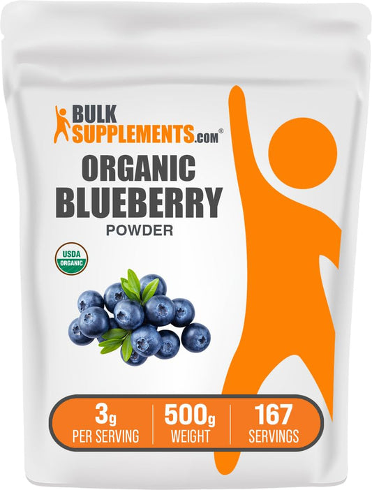 BulkSupplements Organic Blueberry Powder 500g jar