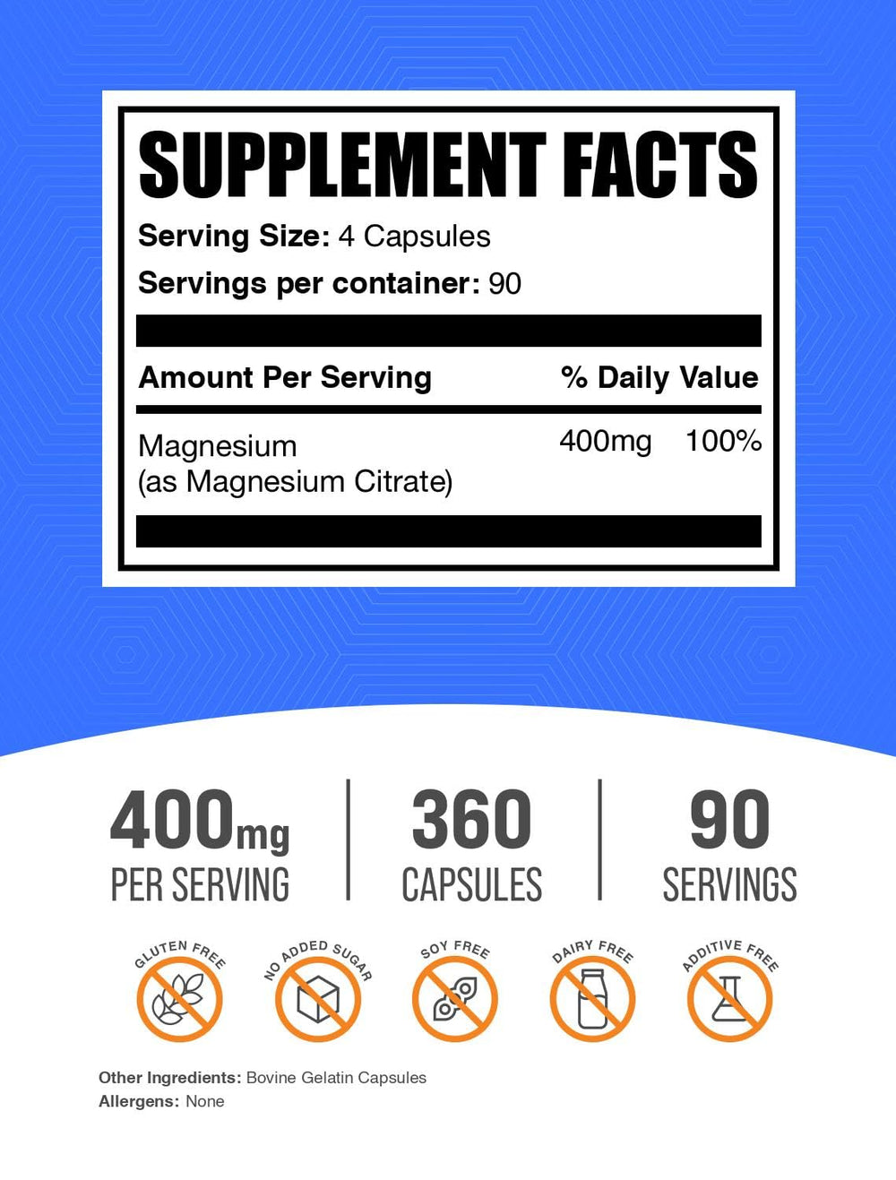 BulkSupplements magnesium citrate 400mg serving capsules, easy daily nutrition