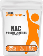 BulkSupplements NAC powder bottle with 600mg serving for daily antioxidant support