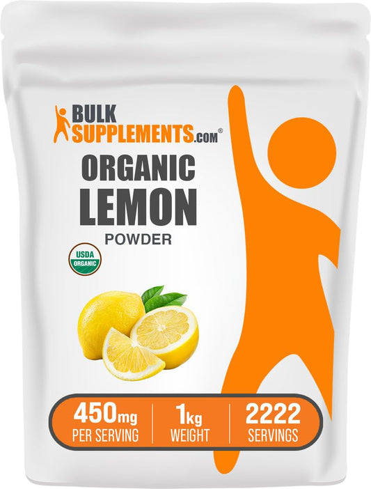 BulkSupplements Organic Lemon Powder 1kg pack front view