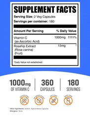 BulkSupplements Vitamin C with Rose HIPS capsule close-up emphasizing easy-to-swallow capsules