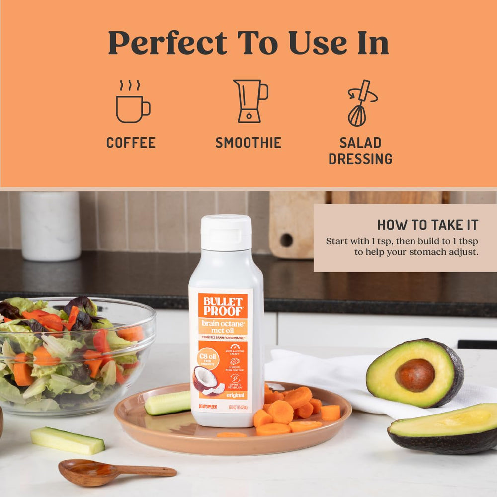 Bulletproof Coconut Brain Octane in smoothie shot showing versatile flavor-neutral addition