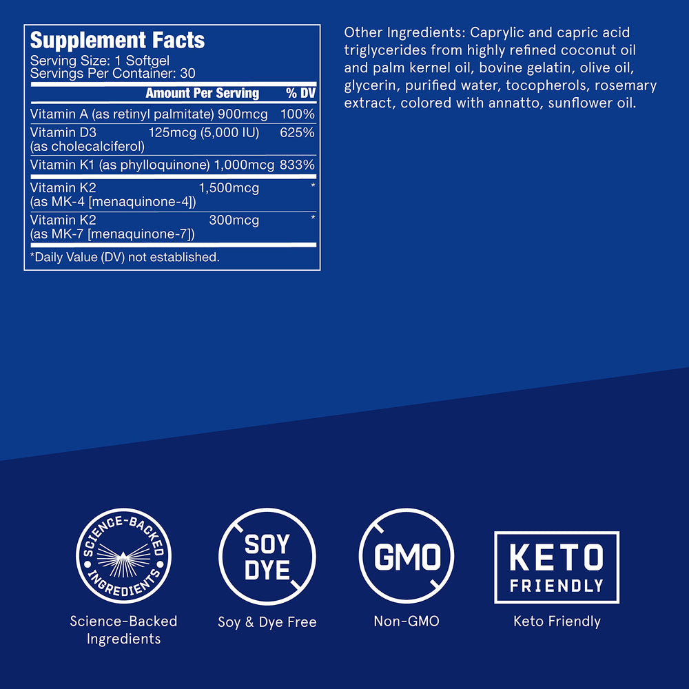 30-count bottle of Bulletproof A-D-K softgels