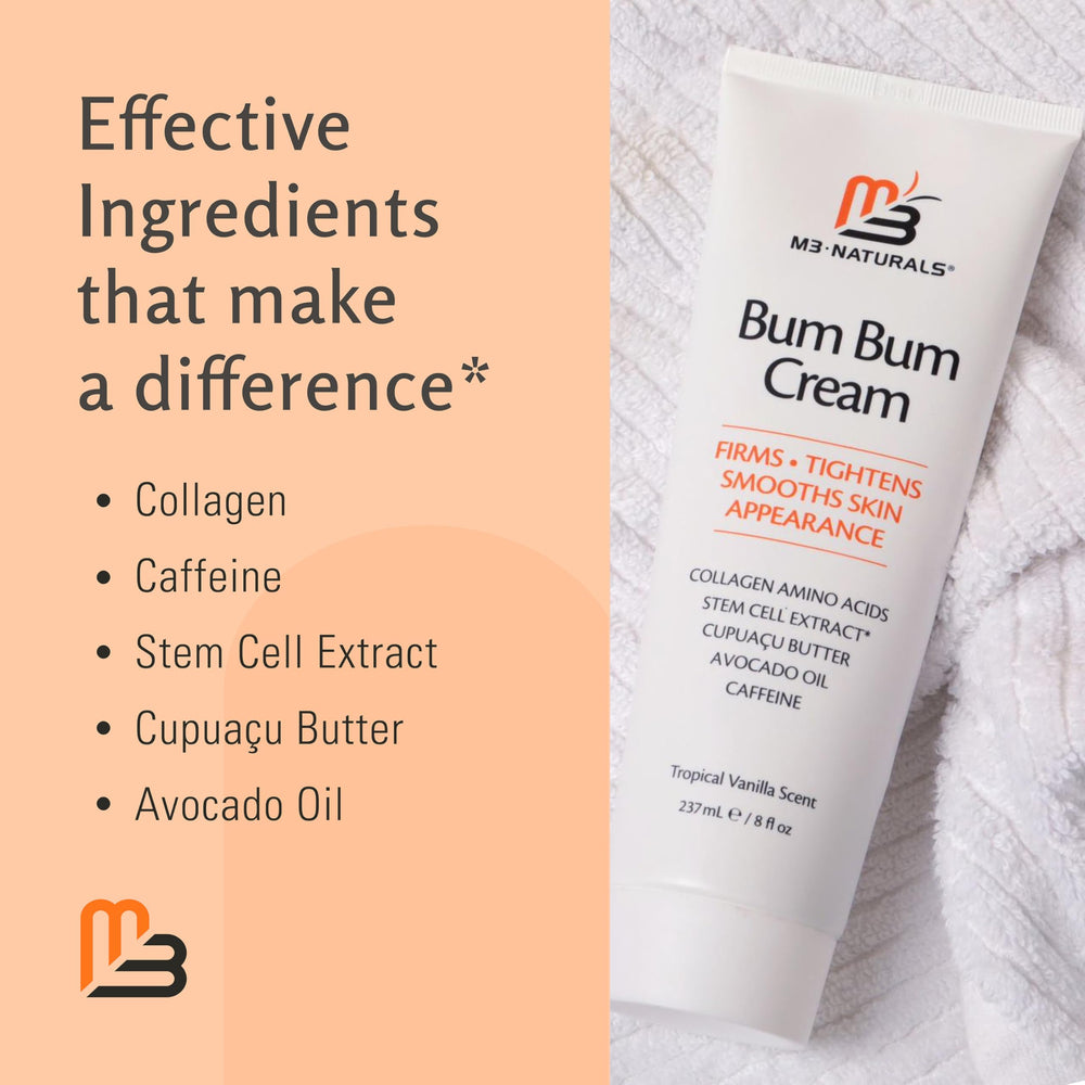 Cream formula highlighting cupuaçu, collagen, and caffeine ingredients