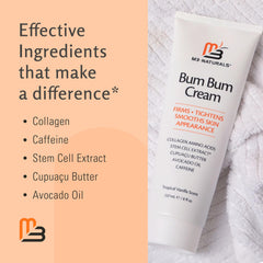 Cream formula highlighting cupuaçu, collagen, and caffeine ingredients