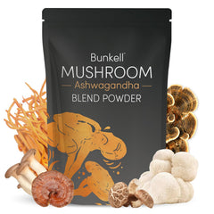 Front view of Bunkell Ashwagandha Mushroom Powder bottle