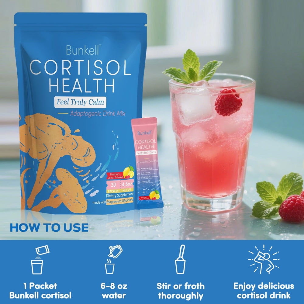 Scoop and sachet for cortisol powder mix
