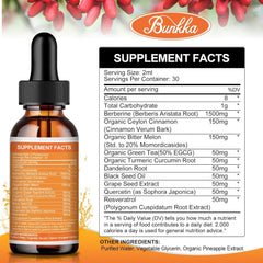 Label showing Bunkka Berberine Liquid Drops 2-pack
