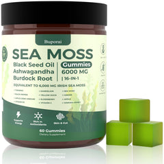 Front view of Buporai Sea Moss Gummies bottle