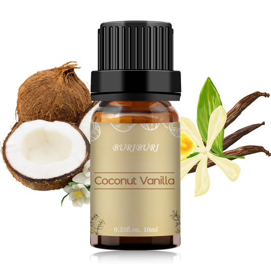 BURIBURI Coconut Vanilla Essential Oil 10ml in amber bottle
