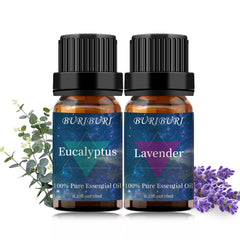 BURIBURI Eucalyptus & Lavender Essential Oil Set 2 Pack – 10ml each in amber bottles