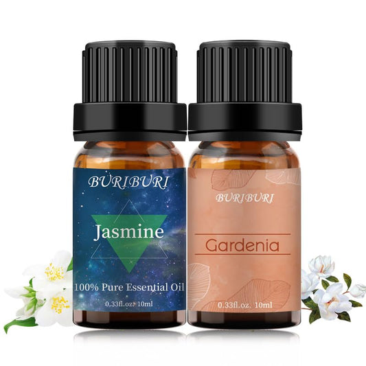 BURIBURI Jasmine and Gardenia essential oils gift set – two 10ml bottles