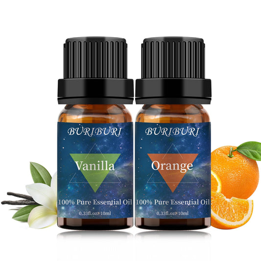 BURIBURI Vanilla and Orange essential oils 10ml bottles in amber glass (2-pack)