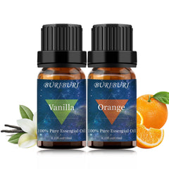 BURIBURI Vanilla and Orange essential oils 10ml bottles in amber glass (2-pack)