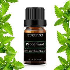 BURIBURI Peppermint Essential Oil in 10ml amber bottle