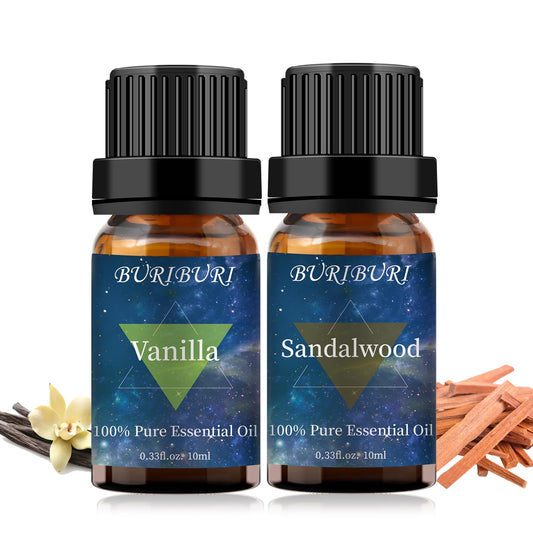 BURIBURI Sandalwood & Vanilla Essential Oil Gift Set packaging box