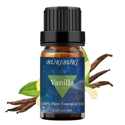 BURIBURI Vanilla Essential Oil bottle in amber glass
