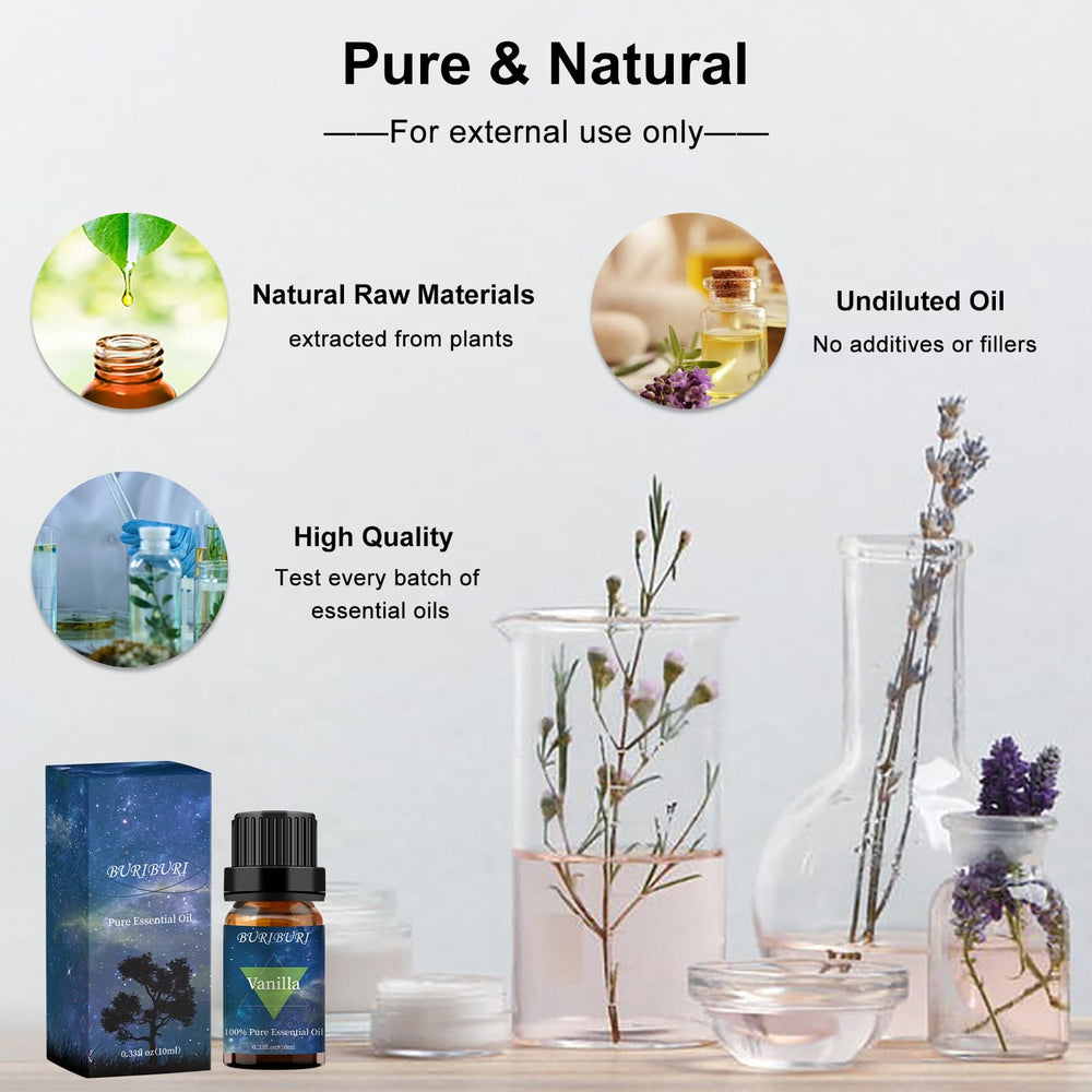 Amber glass bottle of BURIBURI vanilla oil