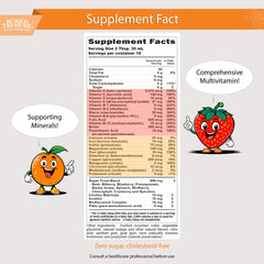 Droplet dispensing orange mango liquid multivitamin