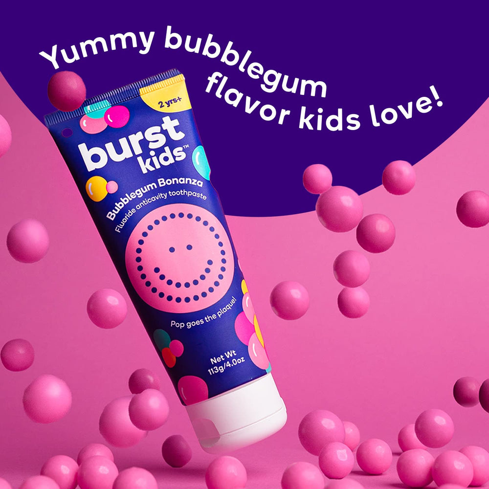 BURST Bubblegum Bonanza Kids Toothpaste 4oz 2-pack tube close-up