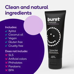 Coconut Salt flavor branding on BURST toothpaste packaging