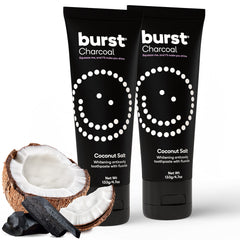 Two BURST Charcoal Whitening Toothpaste 4.7oz tubes in a 2-pack box