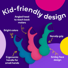 Ergonomic no-slip grip design of BURST Kids Flossers