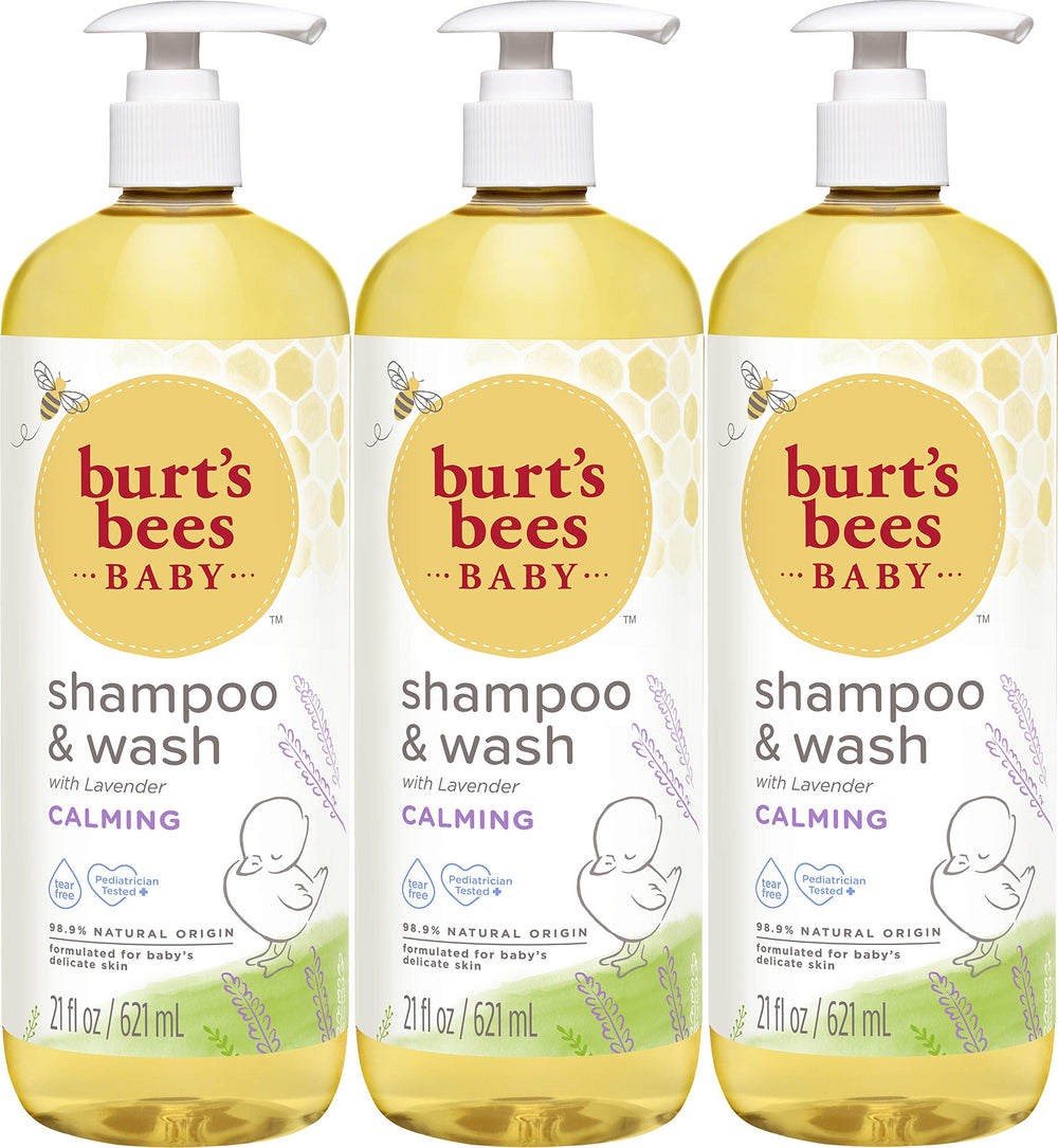 Bottle front of Burt's Bees Baby Shampoo & Wash Calming 21 oz (3-pack)