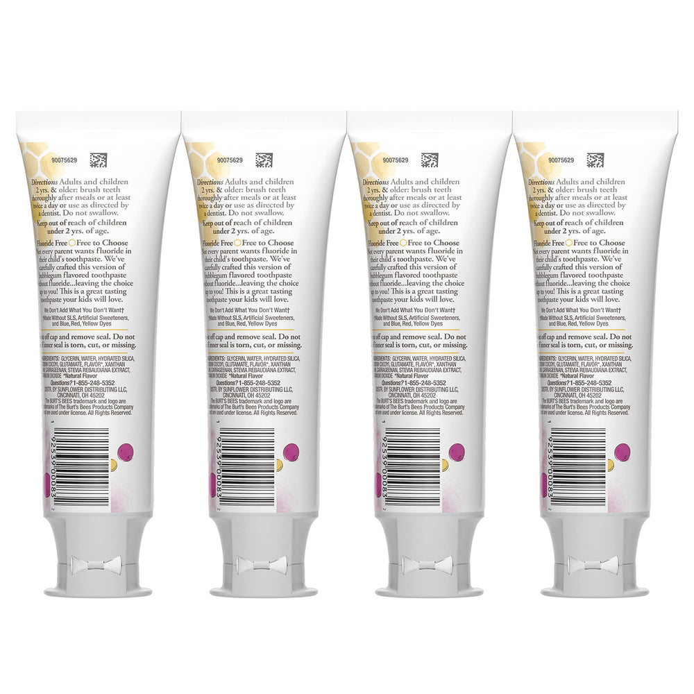 Bubblegum flavor badge on Burt's Bees toothpaste tube