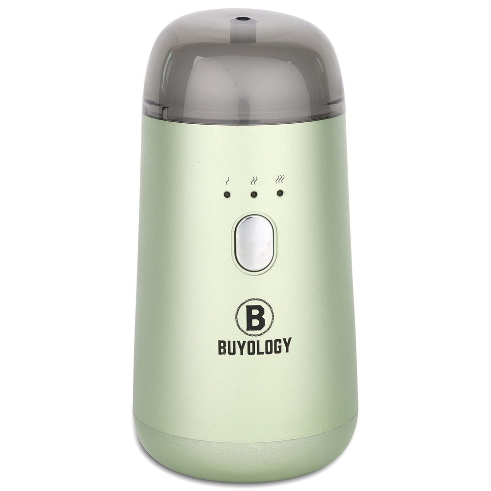 Buyology rechargeable car diffuser front view highlights compact cordless design for travel aromatherapy.