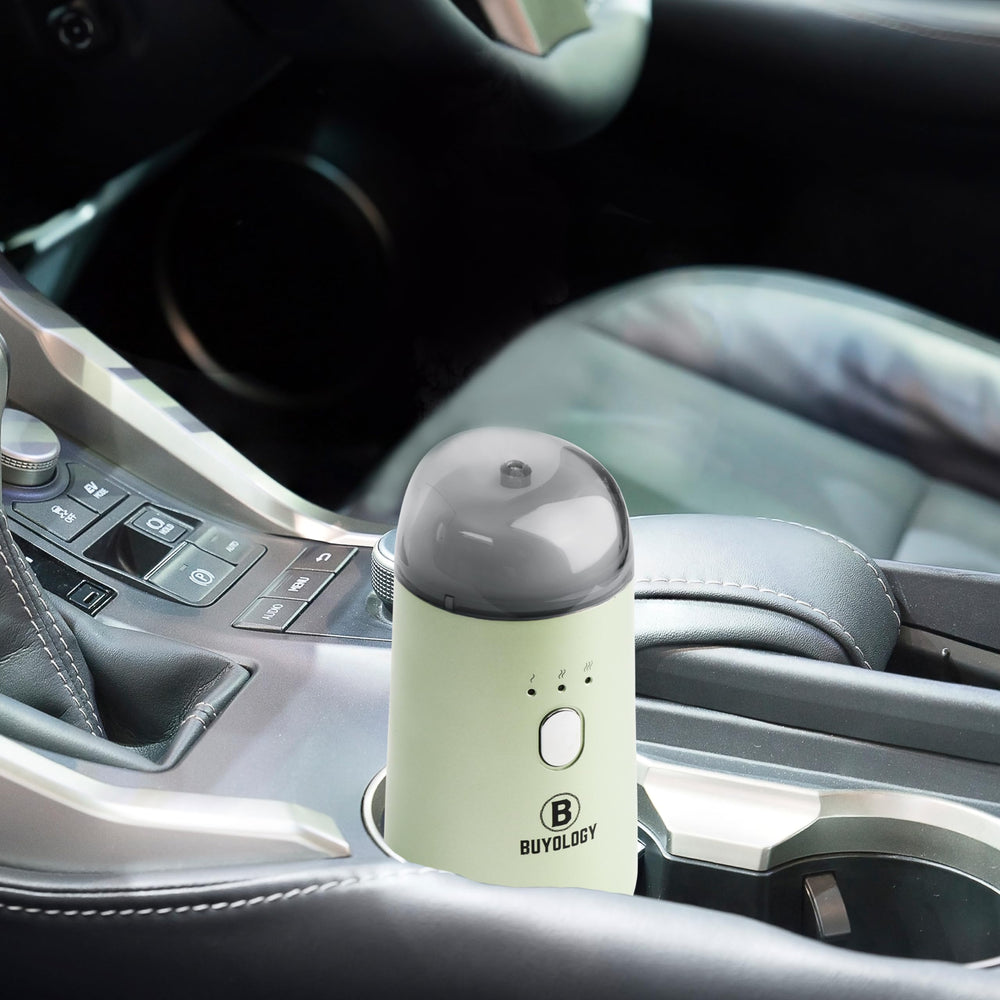 Buyology diffuser side port shows USB recharge enabling cordless use anywhere.