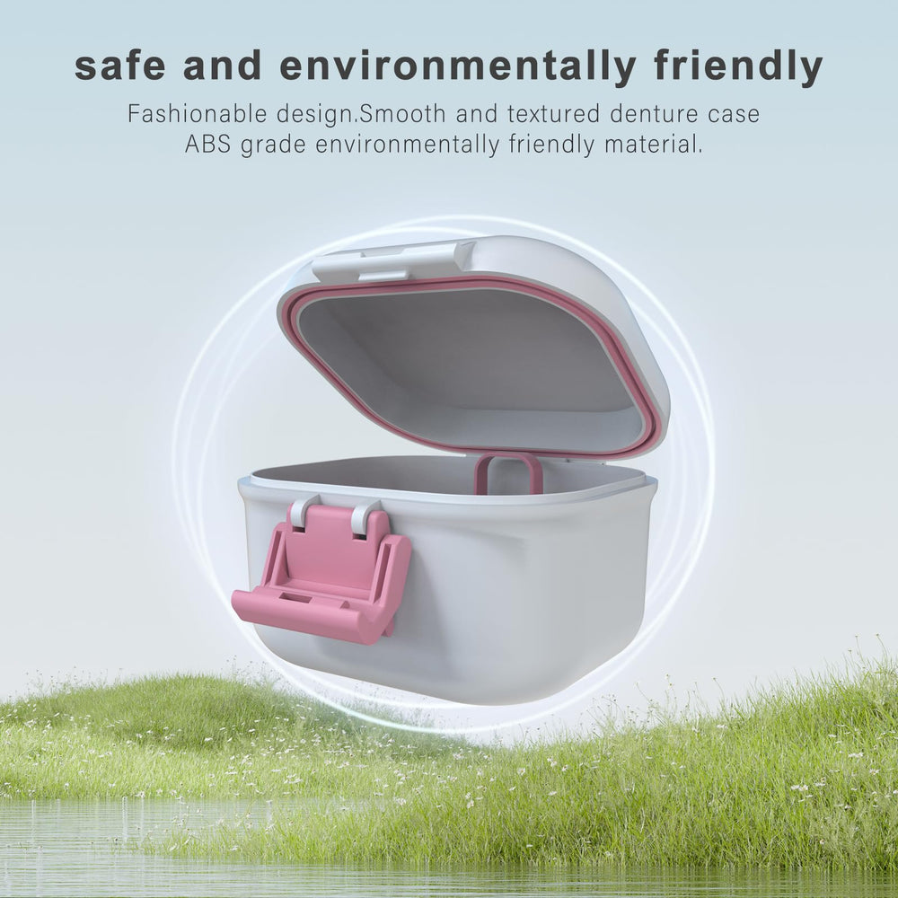 Inside view of denture case with space for dentures and accessories