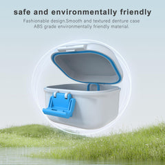 Blue and white BVN denture case with lid closed