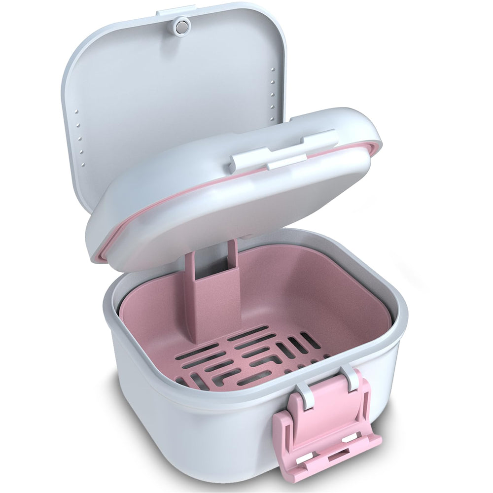 BVN leakproof denture cup in white and pink with front view