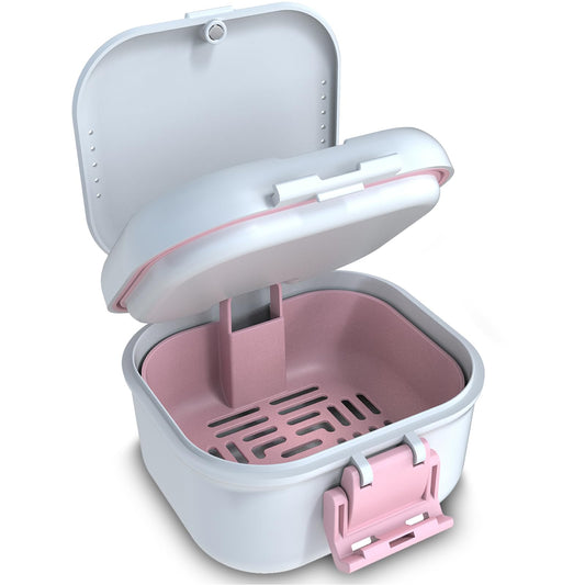 BVN leakproof denture cup in white and pink with front view